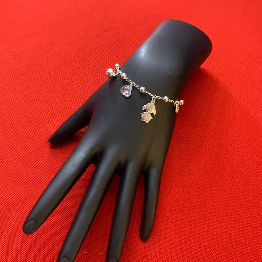 925 sterling silver bracelet with white zircon  and a child's charm for‎ women